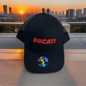Ducati Black Mesh Trucker Hat Red Logo Adjustable Snapback